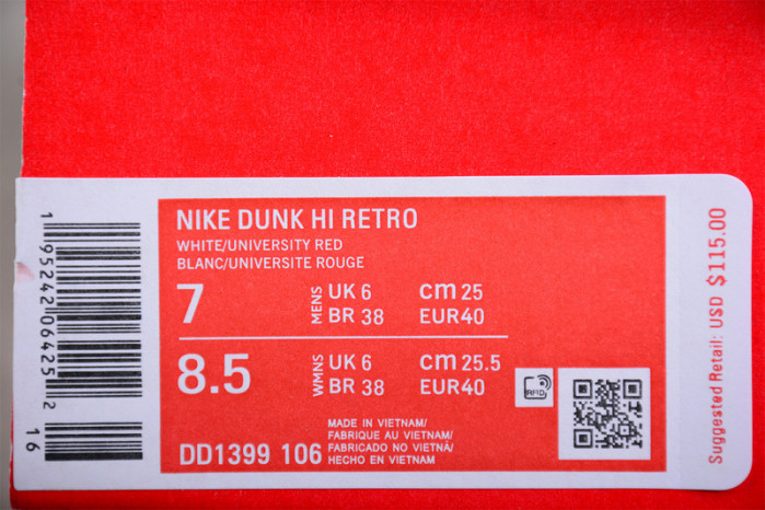 Nike Dunk High "University Red" DD1399-106