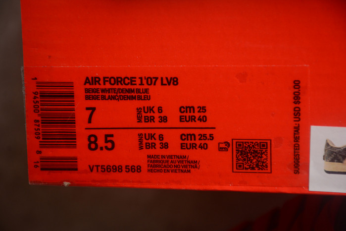 Nike Air Force 1 07 LV8 Beige White Denim Blue Red VT5698-568