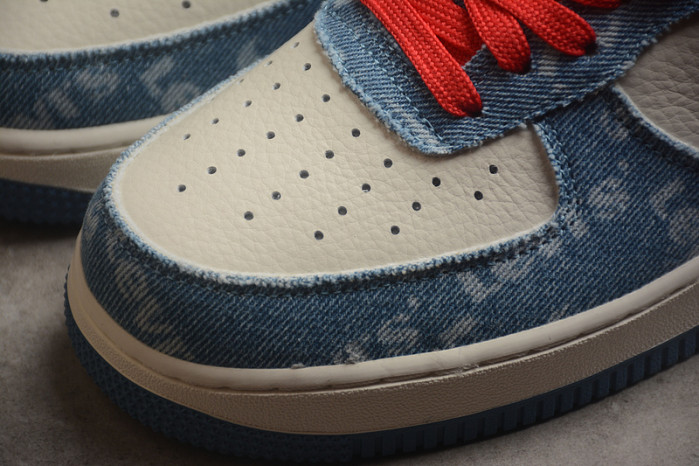 Nike Air Force 1 07 LV8 Beige White Denim Blue Red VT5698-568